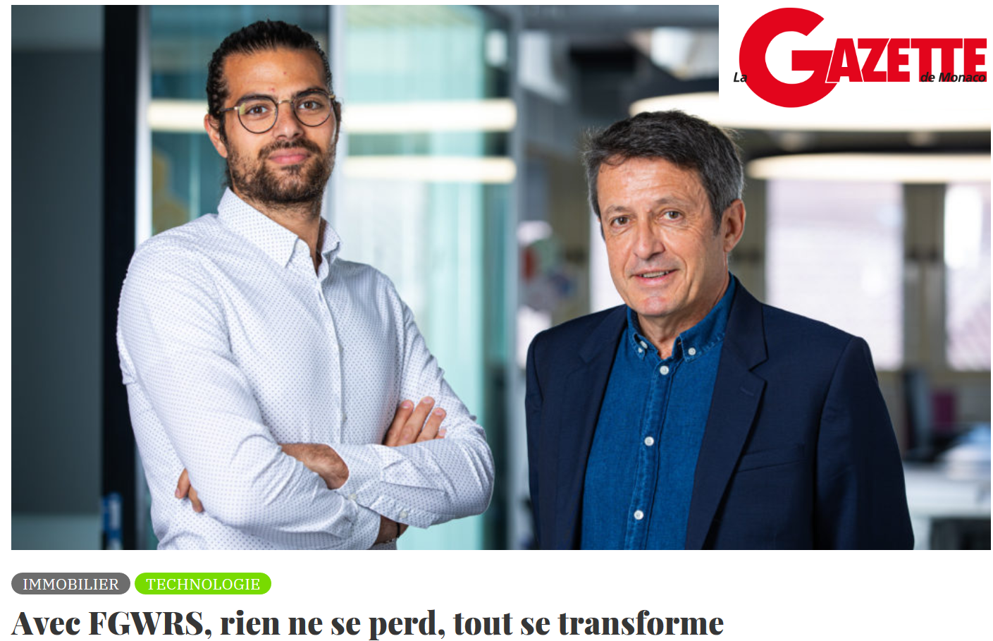 « Avec FGWRS®, Rien Ne Se Perd, Tout Se Transforme » Article Du Mensuel : La Gazette De Monaco