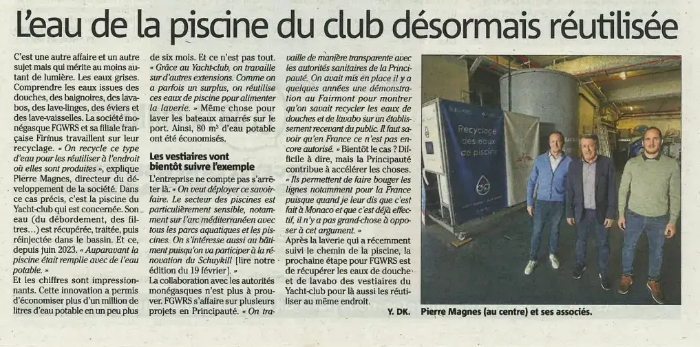 article l'eau de la piscine du club desormais reutilisee sur nice matin et monaco matin le 20 fevrier 2024 avec pierre magnes, matthieu louppe et thomas imbert en photo